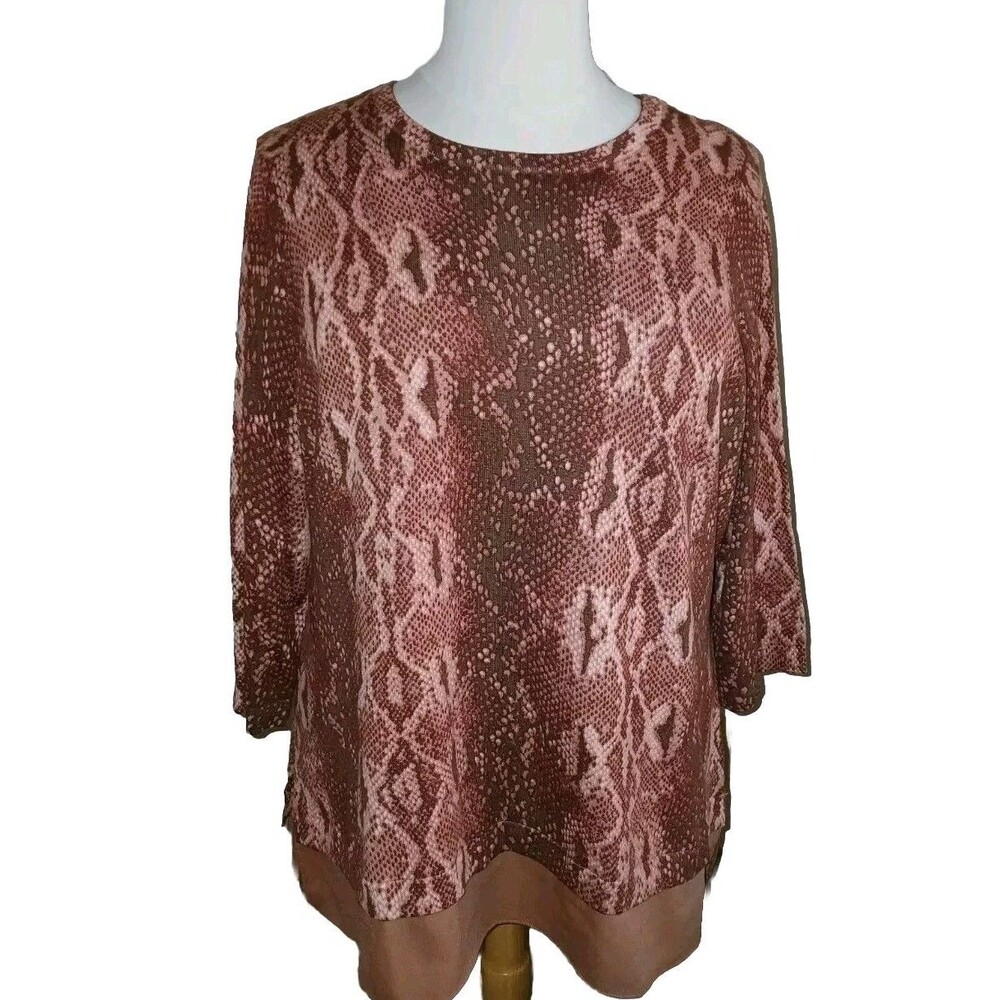 ISAAC MIZRAHI LIVE Womens 3X Animal Snake 3/4 Sleeve Pink Sweater A366336